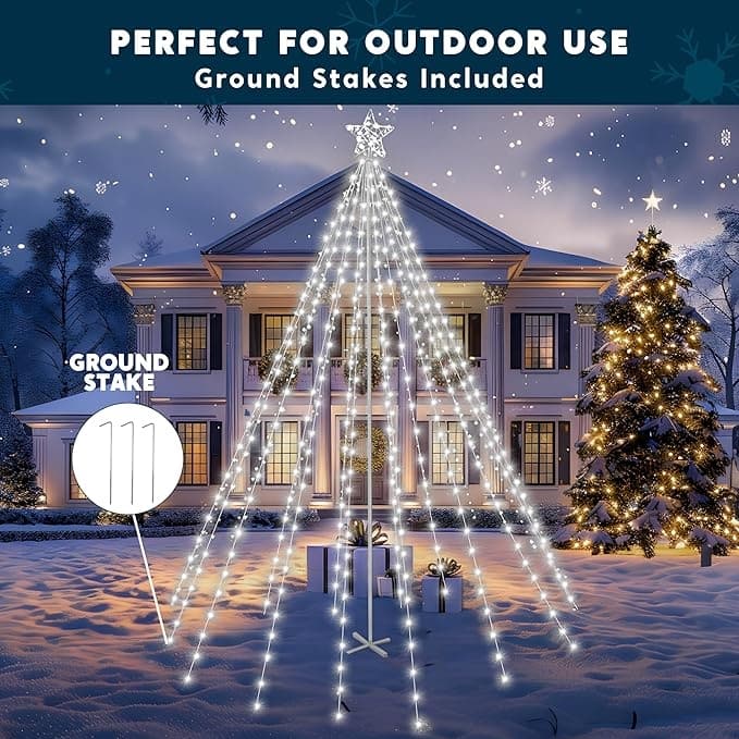 10 ft Cone Tree Yard Light Decorations, 560 LED Cool White Lights with Metal Stakes for Christmas