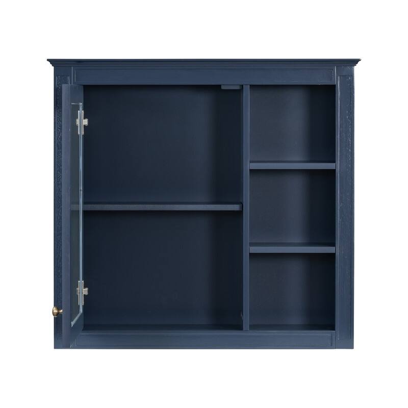 30" x 28" Wall Mounted Bathroom Storage Cabinet with Mirror, 3 Open Shelves