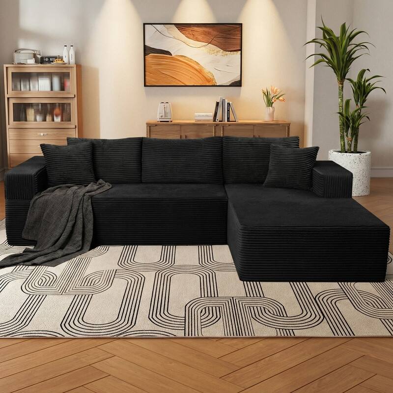 WINSOON 106" W Plush Modular Sectional Sofa with Pillows - Black - Right Facing