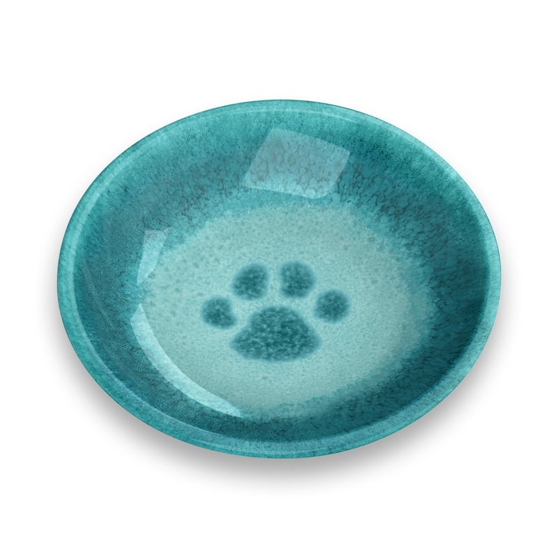 Abode Homewares Paw Print Reactive Melamine Pet Saucer - 0.75 Cup - Teal - Set of 2