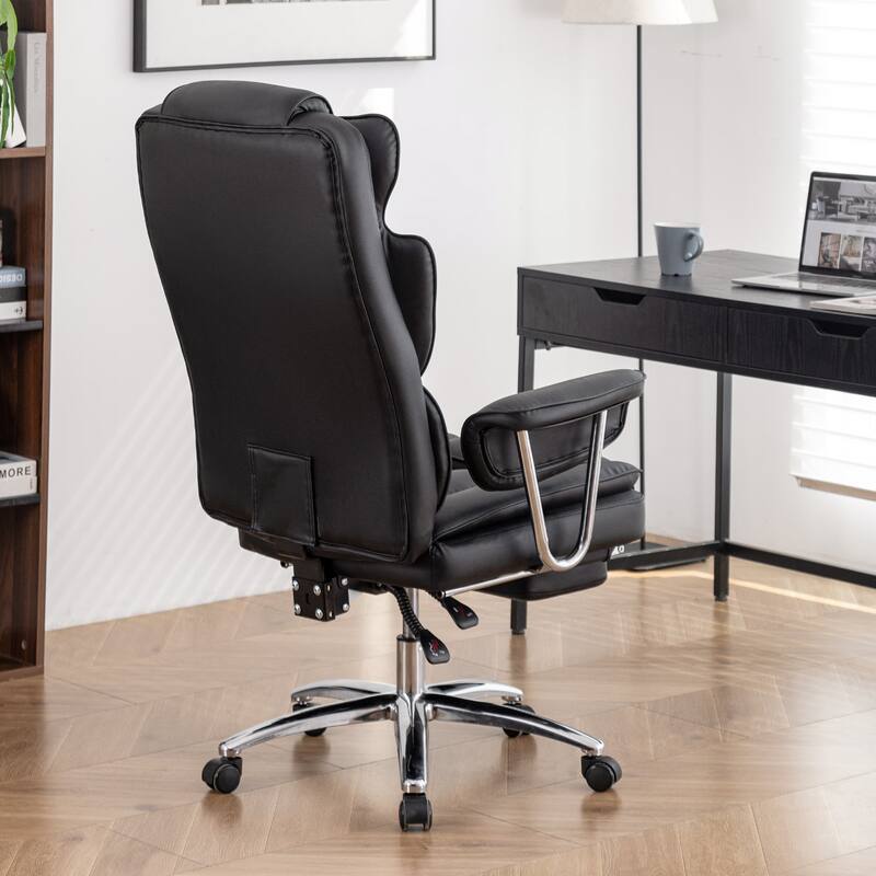 Bonded Leather 360° Swivel Ergonomic High Back Office Recliner with Lumbar Support, Footrest, Adjustable Height