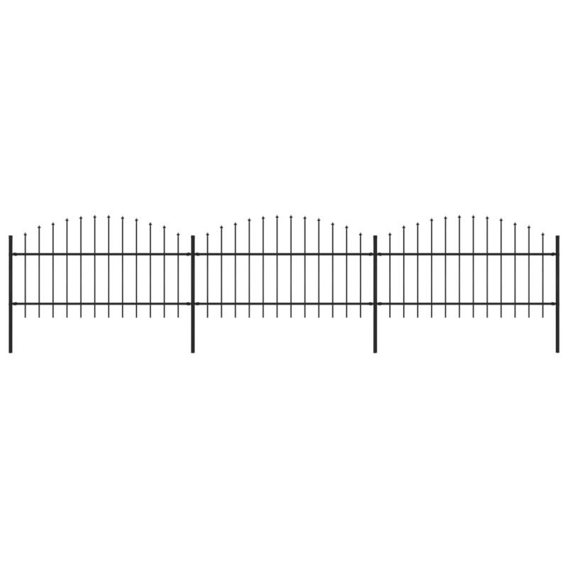 vidaXL Garden Fence with Spear Top Steel 16.7' Black