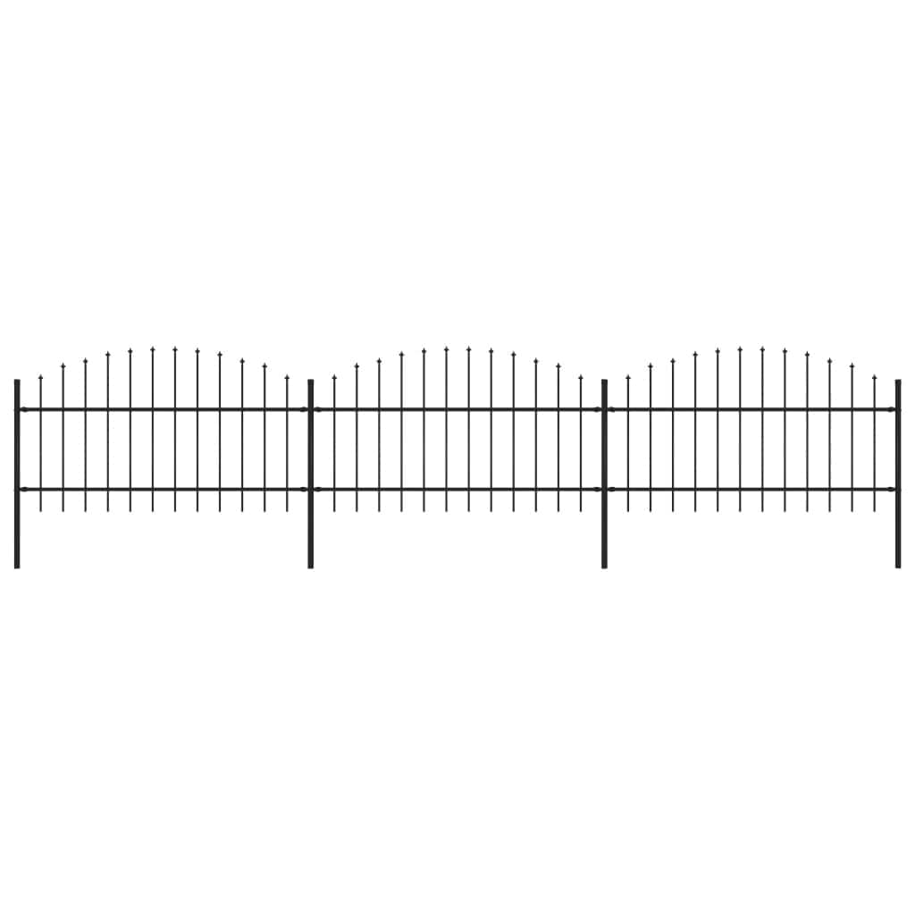 vidaXL Garden Fence with Spear Top Steel 16.7' Black