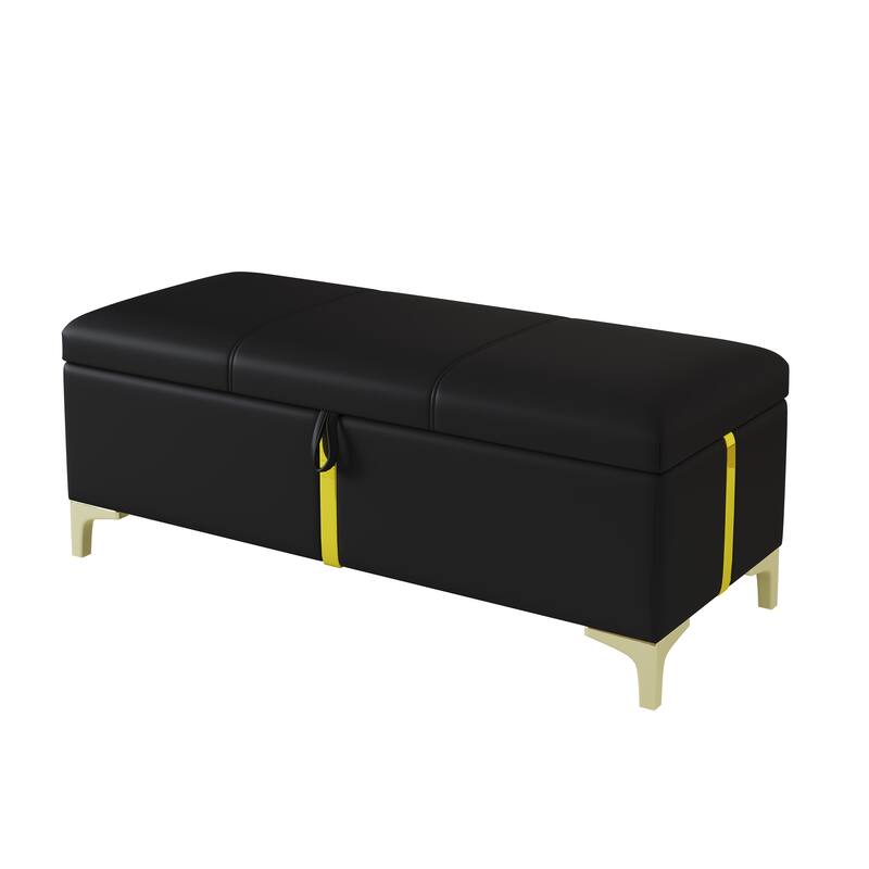 Elegant Upholstered Storage Ottoman,Storage Bench with Metal Legs for Bedroom,Living Room,Fully Assembled Except Legs