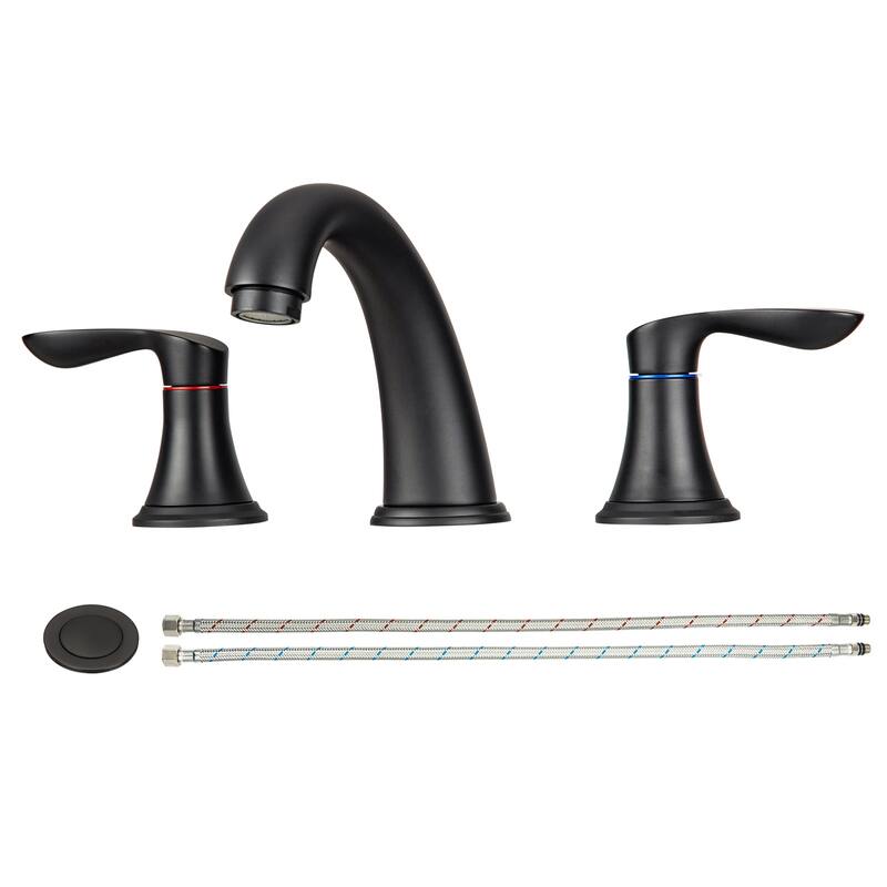 Bathroom Faucet for Sink 3 Holes with Pop up Drain - Matte Black