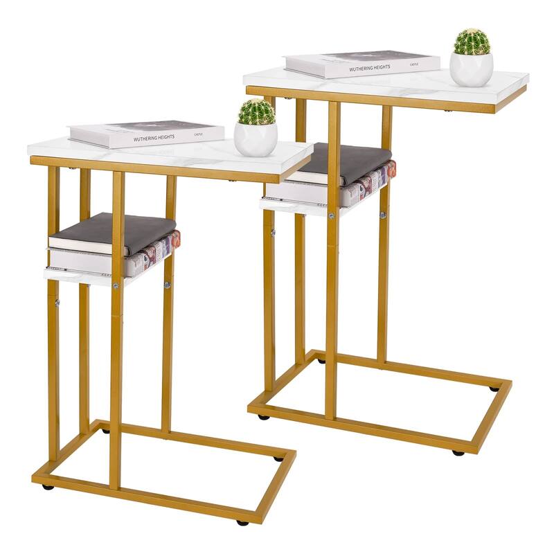 C Table End Table Set of 2,Side Table Living Room,C Shaped Side Table,Couch Tables That Slide Under Couch Table with Metal Frame