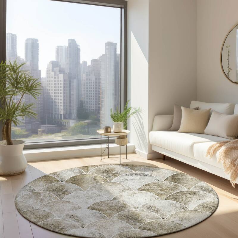 Machine Washable Indoor/ Outdoor Chantille Contemporary Rug - Beige - 8' x 8'