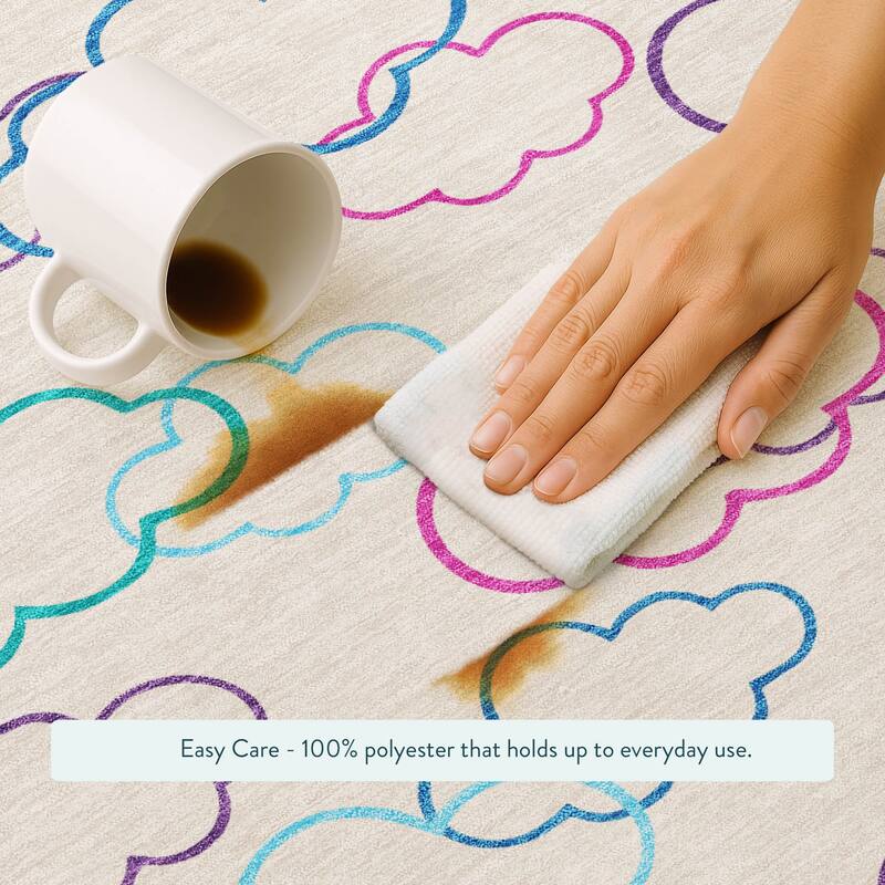 Machine Washable Indoor/ Outdoor Modern Clouds Chantille Rug