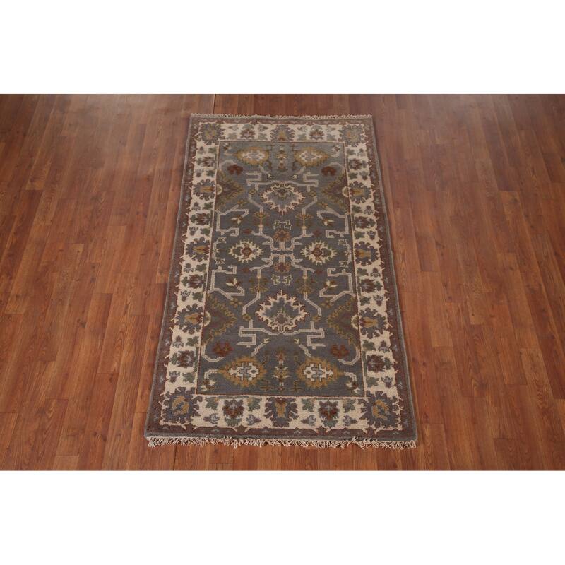 Gray Oushak Indian Accent Rug Hand-Knotted Wool Carpet - 3'1"x 5'4"