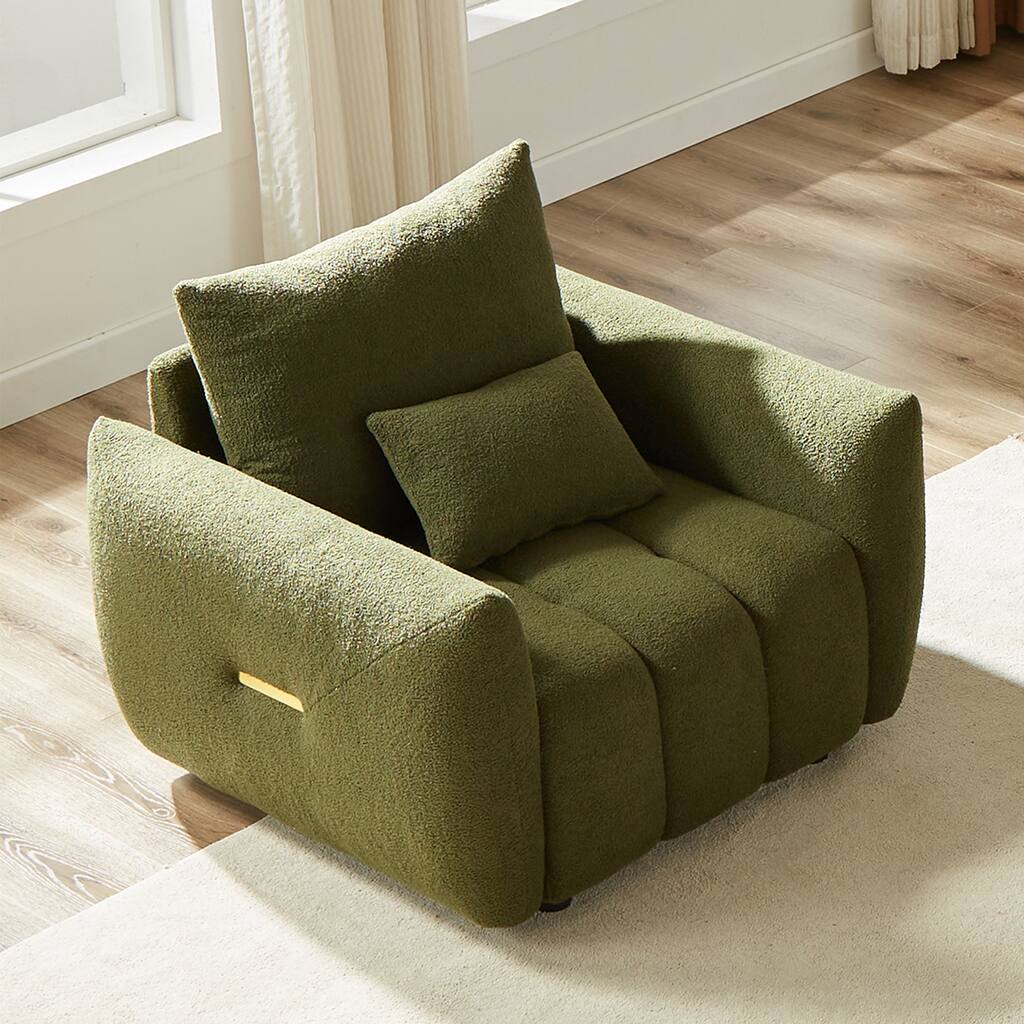 Green Modern 39.7" Teddy Fabric Lounge Chair with Sturdy Plastic Legs and Wooden Frame