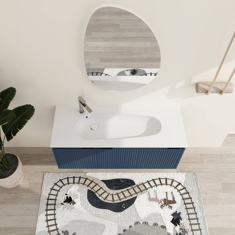 Malwee 24"/36"/48" Floating Bathroom Vanity, Wall Mounted Bathroom Vanity with Resin Top,Soft Close Doors