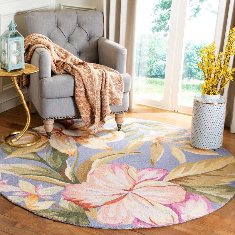 SAFAVIEH Handmade Chelsea Terraza French Country Wool Rug - 3' Round - Blue