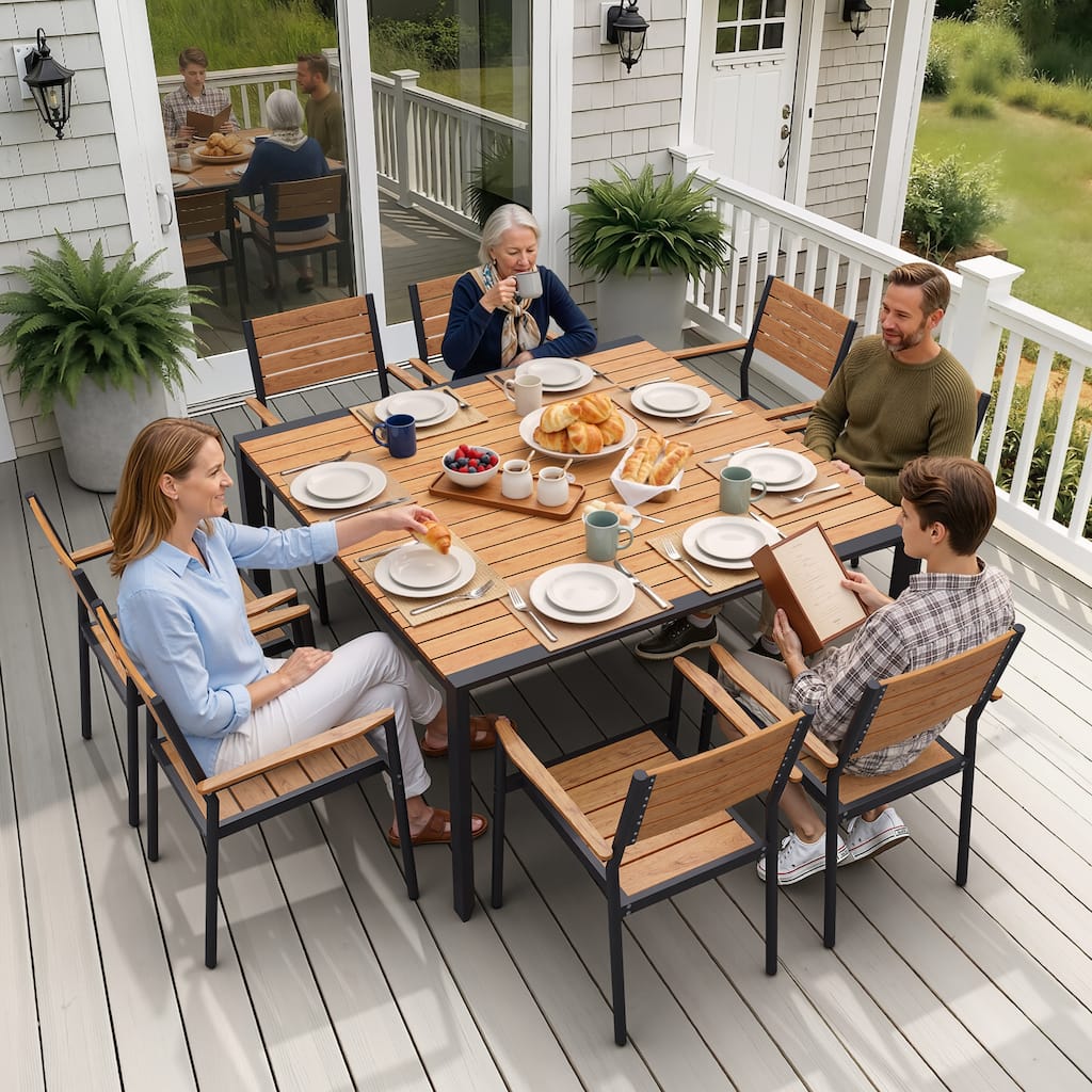 Outdoor All-Weather Aluminum Patio Square Dining Table with Umbrella Hole