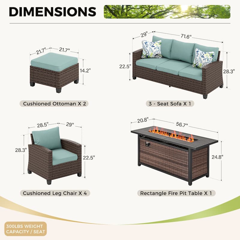 7/9-Seat Patio Furniture Wicker Rattan Outdoor High-back Sectional Sofa Conversation Set with Firepit Table