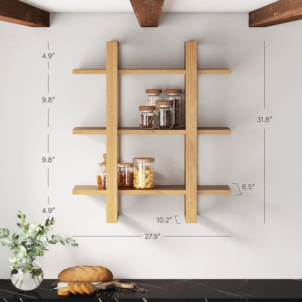 Nathan James Benji Floating Wall Book Shelves 3 Tier Display Shelf Decorative Modular Shelf in Solid Wood Bed Bath Beyond 37235419