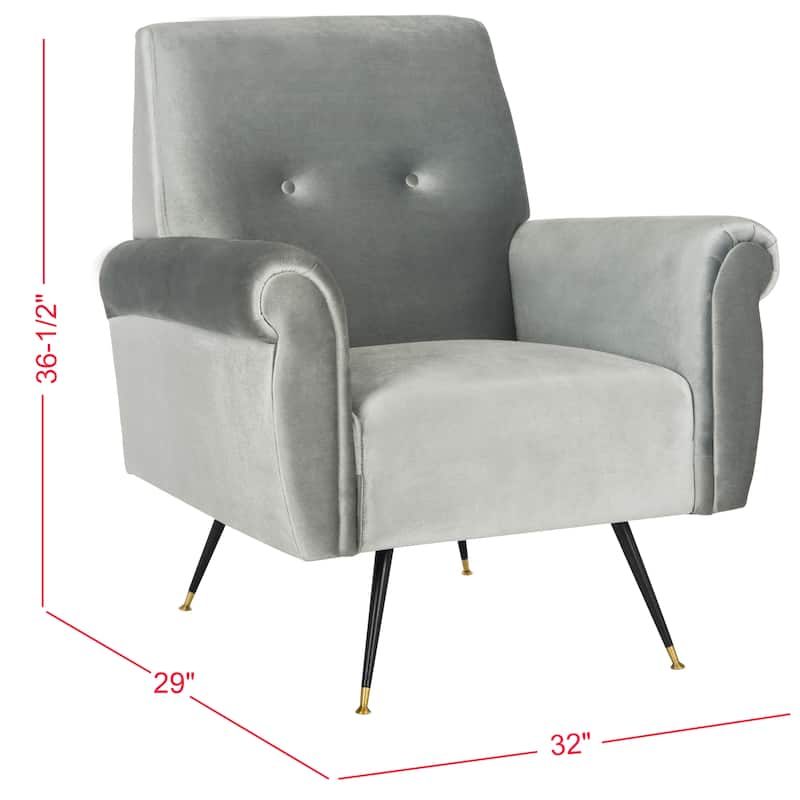 SAFAVIEH Mid-Century Modern Glam Mira Velvet Light Grey Club Chair - 32" W x 29" D x 37" H