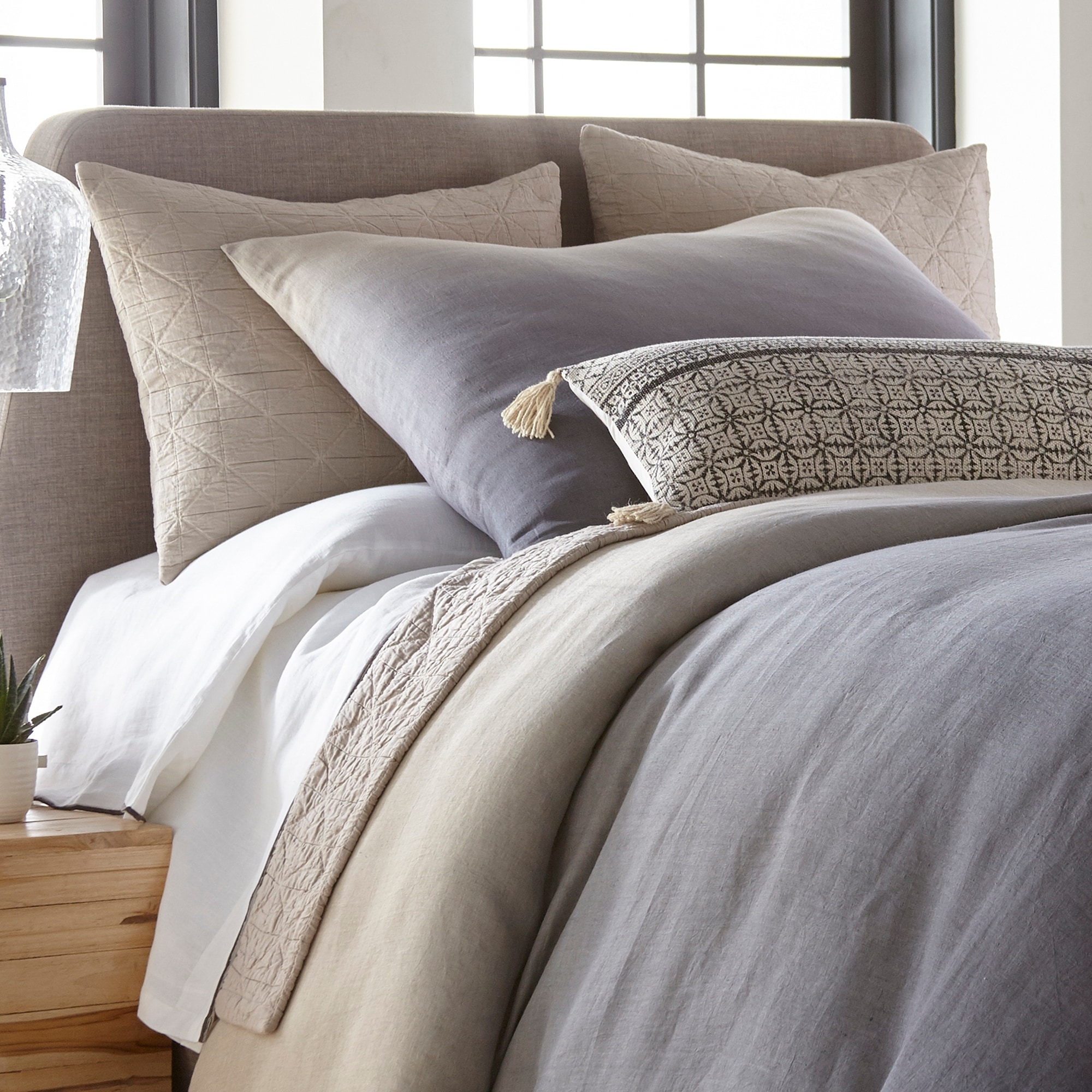 Harp Blue Natural Linen Ombre Duvet Cover or Pillow Sham