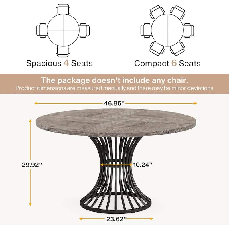 Wood and Metal Round Dining Table for 4 to 6 People - 46.85” x 46.85” x 29.92”