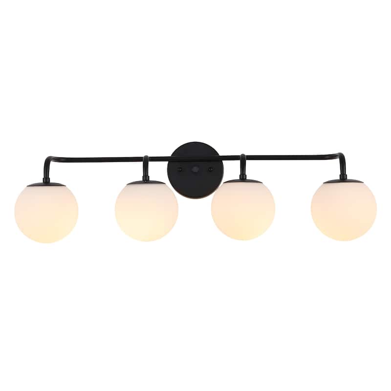 Globe Metal/Frosted Glass Modern LED Vanity, by JONATHAN Y - 4-Light - Black