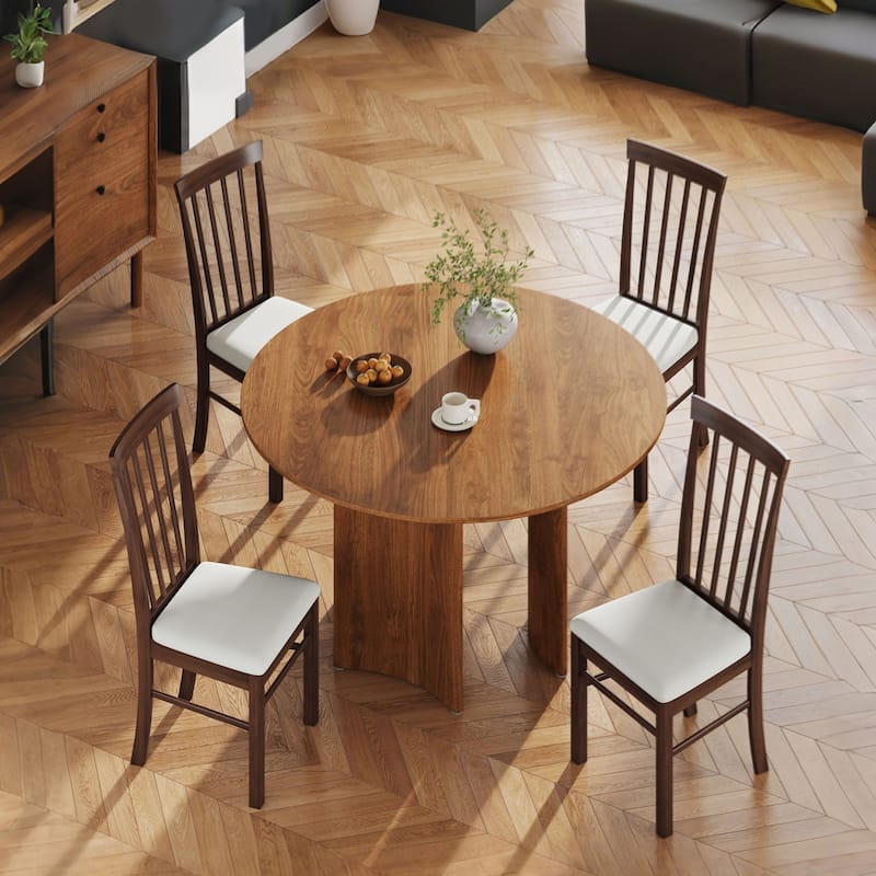 HOMCOM Wooden Dining Chairs Set of 4, Farmhouse Upholstered Kitchen Chairs with Rubber Wood Frame for Living Room, Dining Room