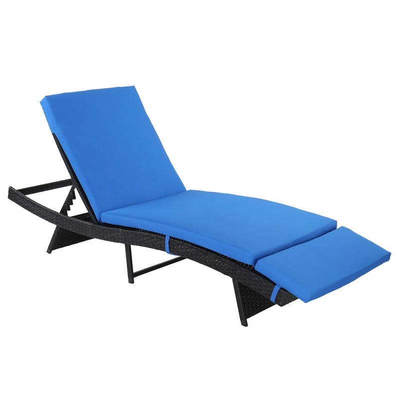 Outdoor Garden Patio Wicker Chaise Lounge Chair with Cushion - Black Wicker
