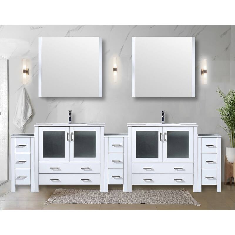 Volez Bath Vanity with Side Cabinets, Ceramic Top & Sink