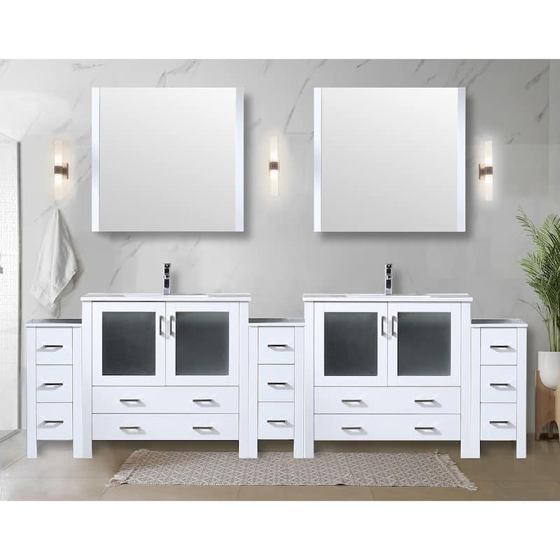 Volez Double Bath Vanity with Side Cabinets and White Ceramic Top