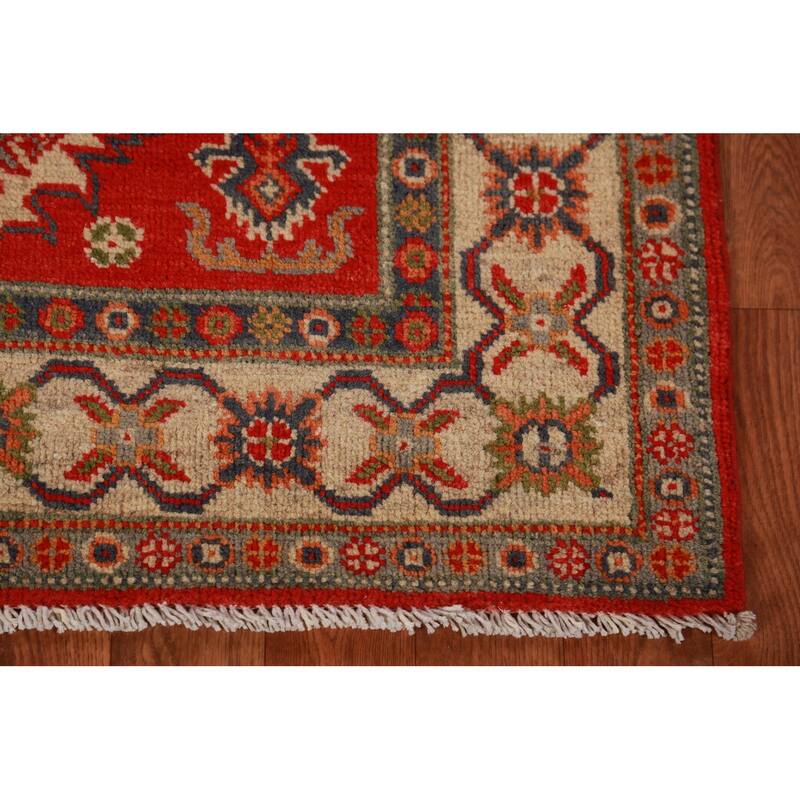 Traditional Red Foyer Rug Hand-Knotted Geometric Wool Carpet - 2'9"x 4'1"