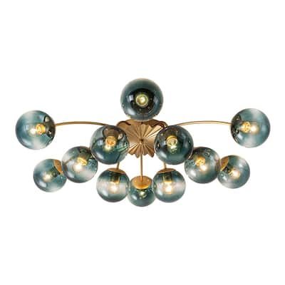 Mid-Century 12-Light Blue Glass Globe Sputnik Ceiling Light - 39in