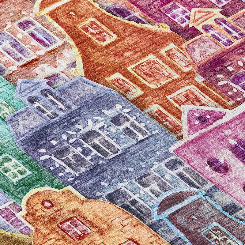 HomeRoots Village Houses Transitional Rectangle Outdoor Rug