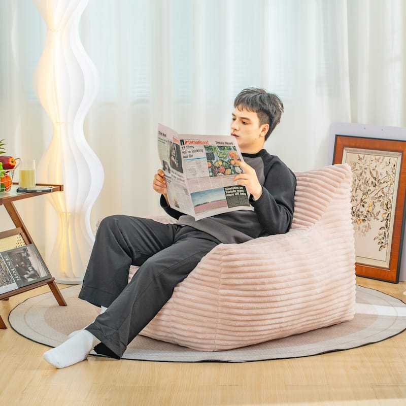 Corduroy Fabric Bean Bag Chair, Lounge Lazy Floor Sofa Chair with High-Resilience Shredded Foam, Supportive Armrests