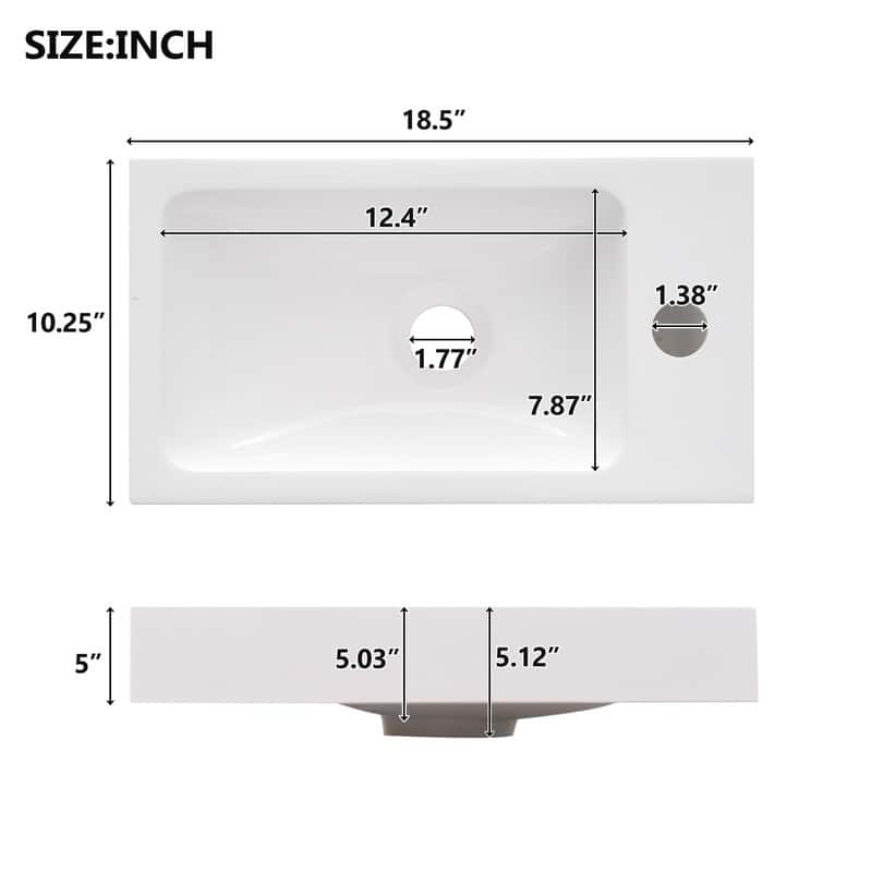 18.5" Floating Bathroom Vanity with Resin Basin, Left side storage