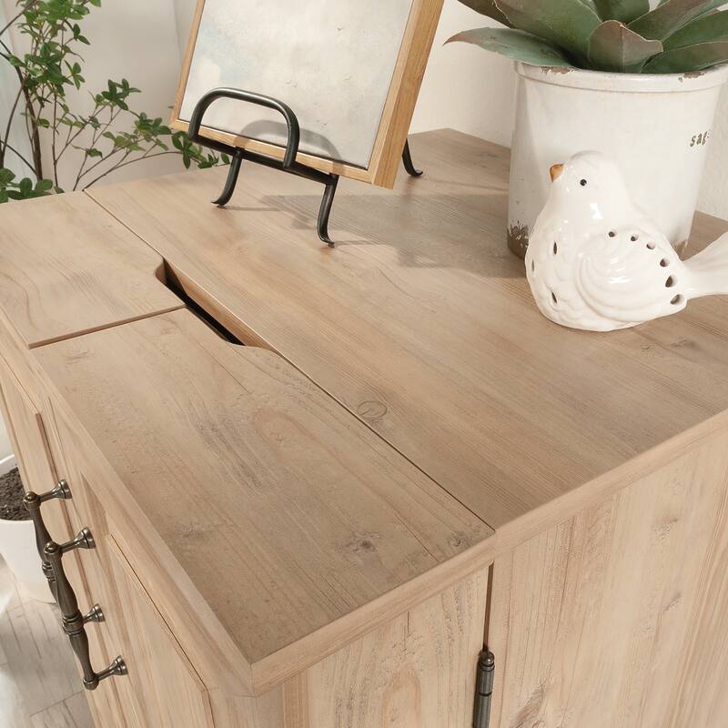 Engineered Wood Transitional Craft Station with Adjustable and Fixed Shelves, Brown - 23.47" W × 22.36" D × 35.98" H