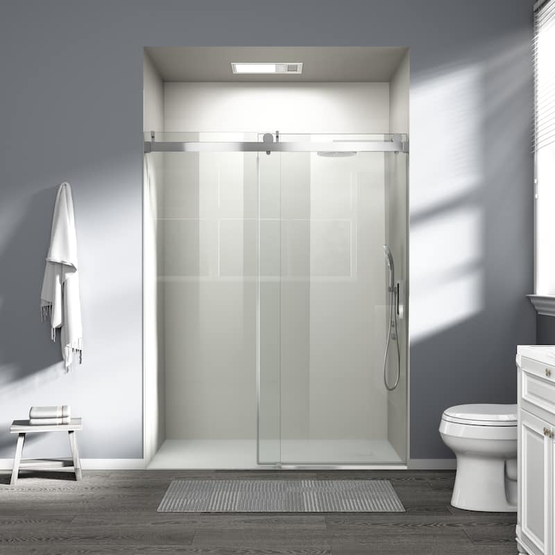 ABRUZZO 56-60" W x 76" H Frameless Soft-Closing Single Sliding Shower Door 1/4" (6mm) Explosion-Proof Tempered Glass - Chrome