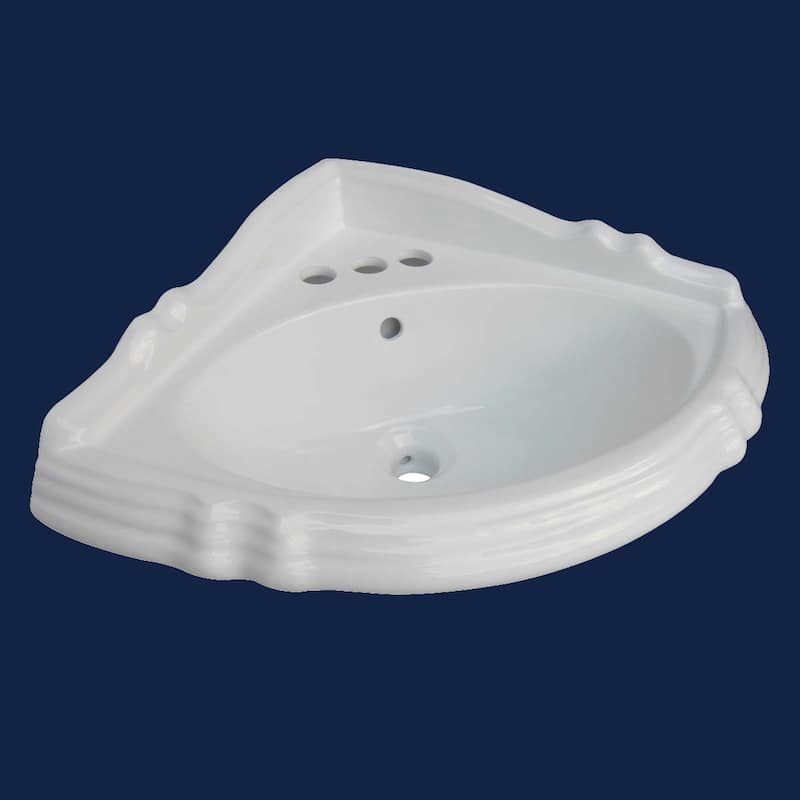 Sheffield Corner Pedestal Sinks 26" Wide White Porcelain Bathroom SINK ONLY with 4" Centerset Faucet Holes Renovators Supply