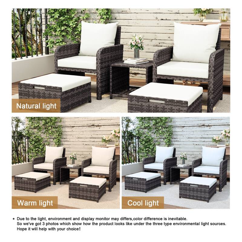 Patio 5 Pieces Rattan Cushioned Conversation Set With Ottoman Coffee Table