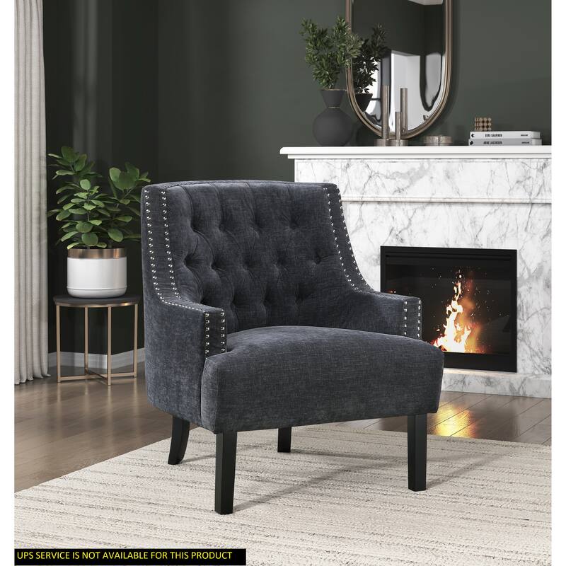 Black Chenille Upholstered Accent Chair with Button-Tufted Back