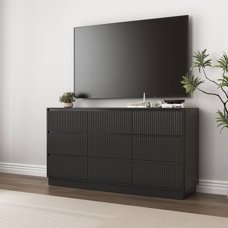 Large Floor Chest of Drawers 9 Drawer Dresser for Bedroom, Freestanding Storage Cabinet Side Table TV Stand