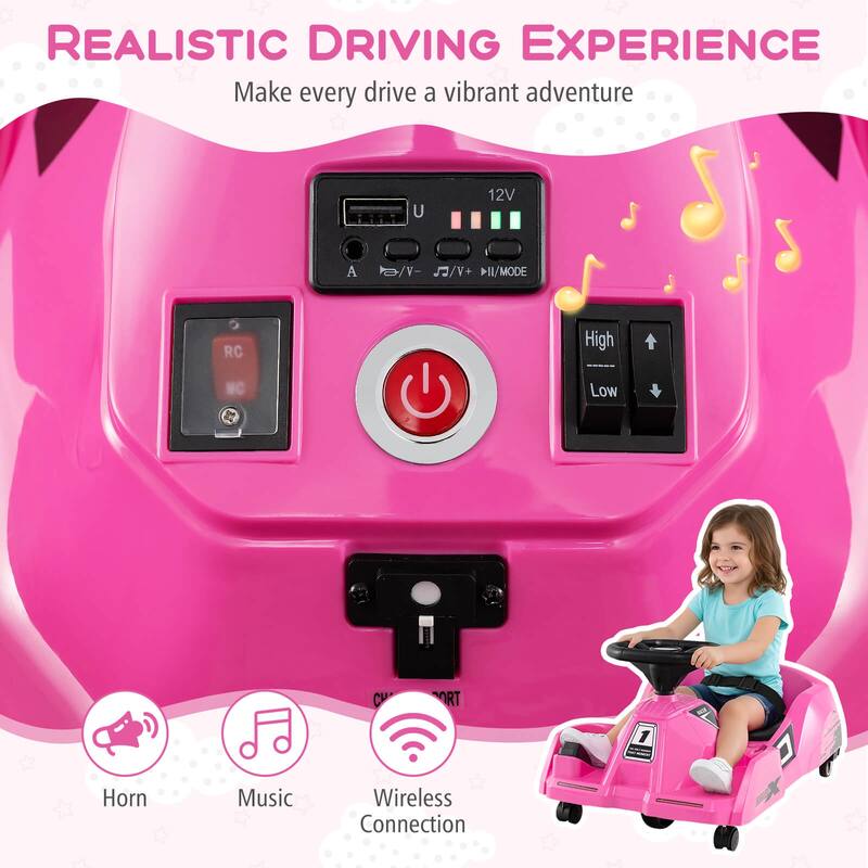Costway 12V Ride on Toy Car Electric Go Kart with Cleaning Fun & - Red