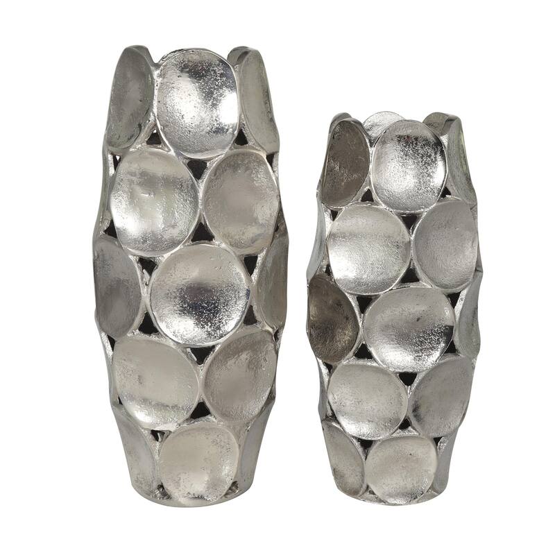 Aluminum Metal Geometric Open Framed Decorative Vase with Circular Plates - Set of 2 Gold or Silver - Roche River Decor