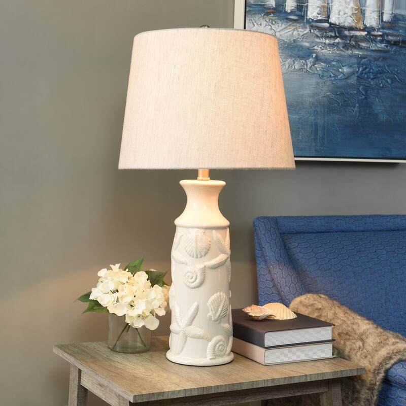 Ceramic Table Lamp - Glazed Finish - Light Grey Shade