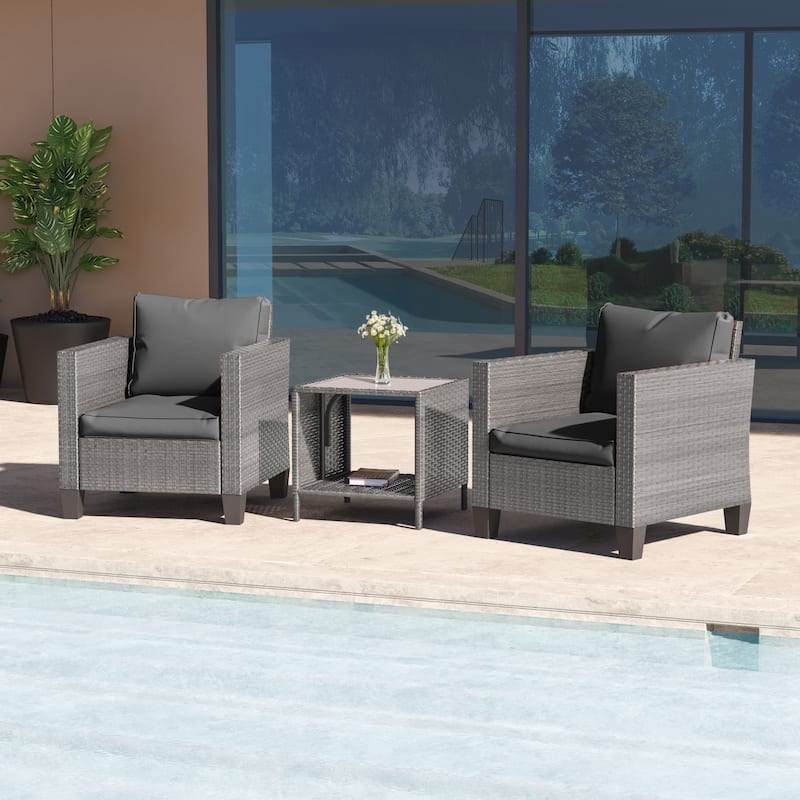 LIVOOSUN 3-Piece Patio Sofa Set Gray Rattan Outdoor Chair with Side Table