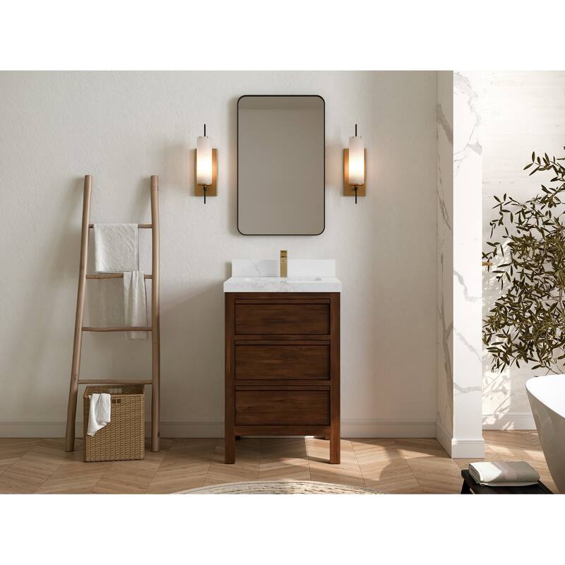 Willow Collections 24 x 22 Elizabeth Teak Single Bowl Sink Bathroom Vanity with Quartz or Marble Countertop