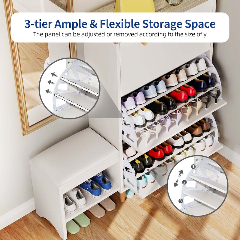 Moasis 3 Flip Drawers Shoe Storage Cabinet with Padded Seat Bench for Entryway