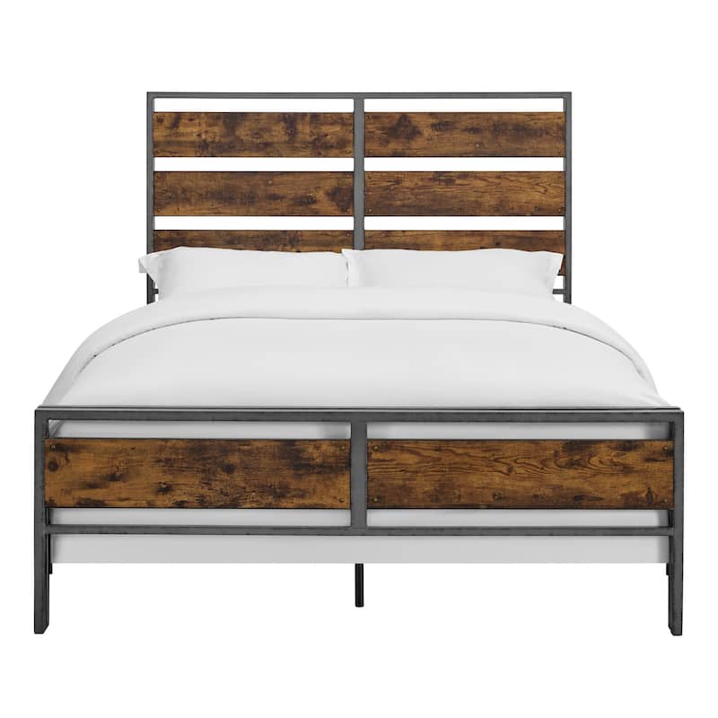 Walker Edison Rustic Industrial Plank Bed