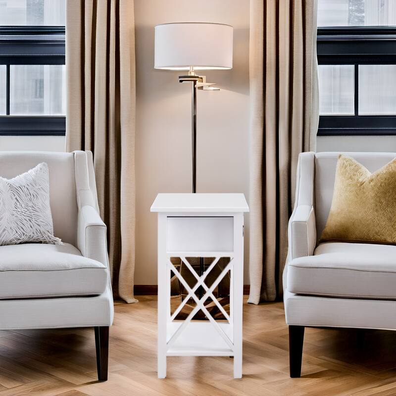 Space-Saving Wooden Side Table with Storage Drawer and Spacious Compartment