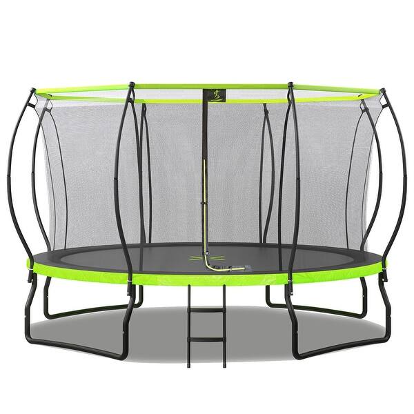 slide 2 of 6, 14FT Trampoline for Kids w/Upgraded Arc Composite Pole & Enclosure Net - Green
