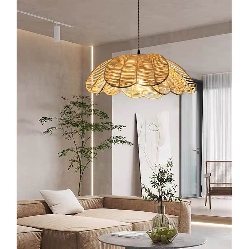 Boho Rattan Flower Pendant Light Coastal Hanging Fixture Light - 20" Wide