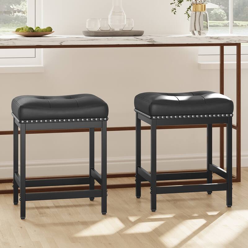 24.4" Backless Bar Stools Set of 2 - PU Leather Counter Height - Kitchen Island & Bar