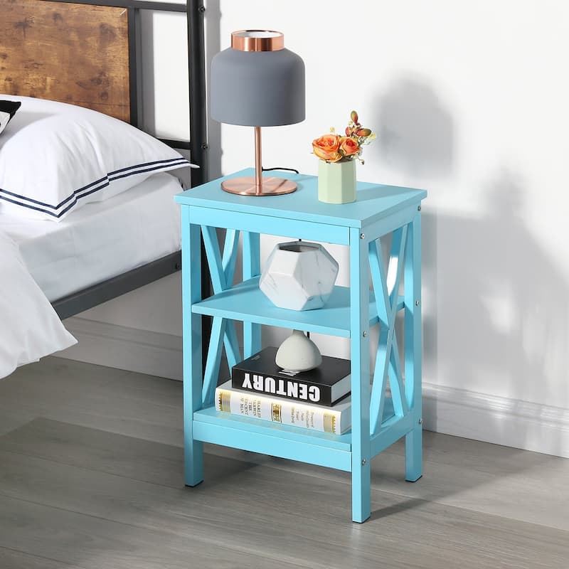 VECELO Modern Nightstand with 3-tier Storage Shelves - Light Blue